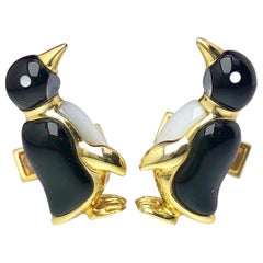 Asch Grossbardt 14 Karat Gold Penguin Cufflinks with Onyx and Mother of Pearl