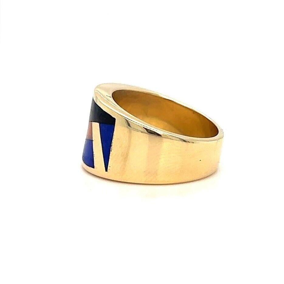 Asch Grossbardt 14 Karat Yellow Gold Vintage Gemstone Inlay Ring Size 1