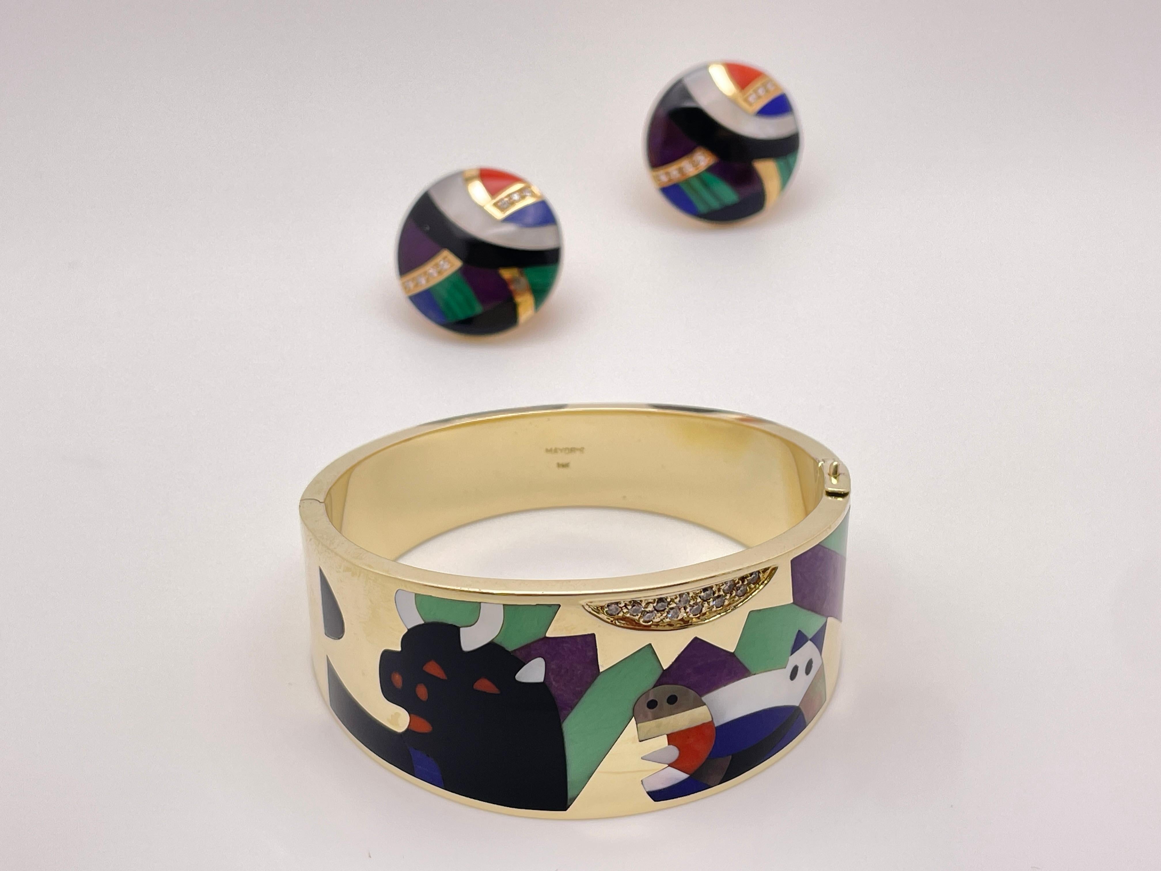 Bracciale e orecchini Asch Grossbardt in oro 14K con diamante astratto Picasso in vendita 6