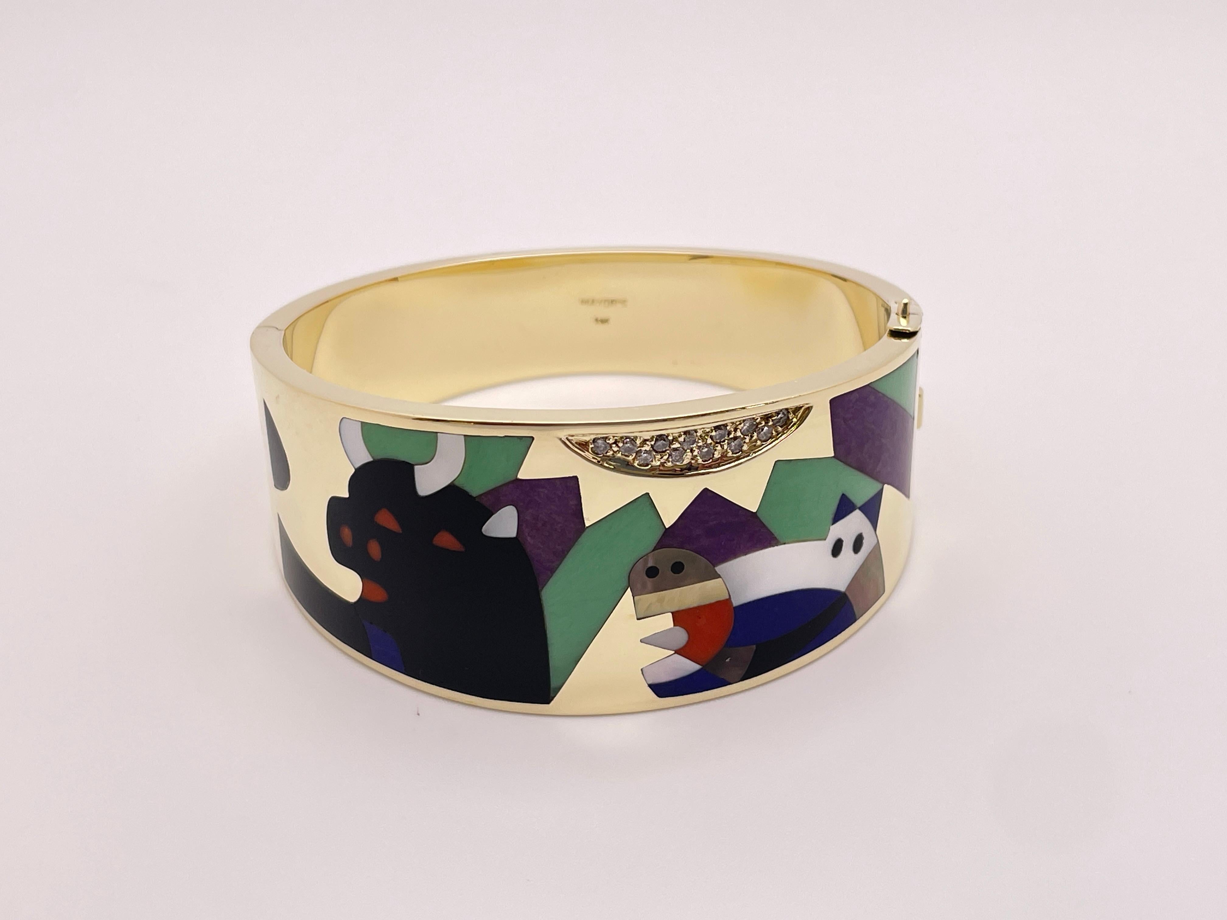 Taglio rotondo Bracciale e orecchini Asch Grossbardt in oro 14K con diamante astratto Picasso in vendita