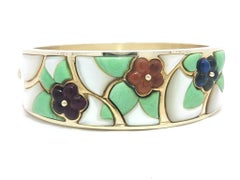 Asch Grossbardt 14k Gold Inlaid Mother Of Pearl Turquoise & Carved Stones Bangle