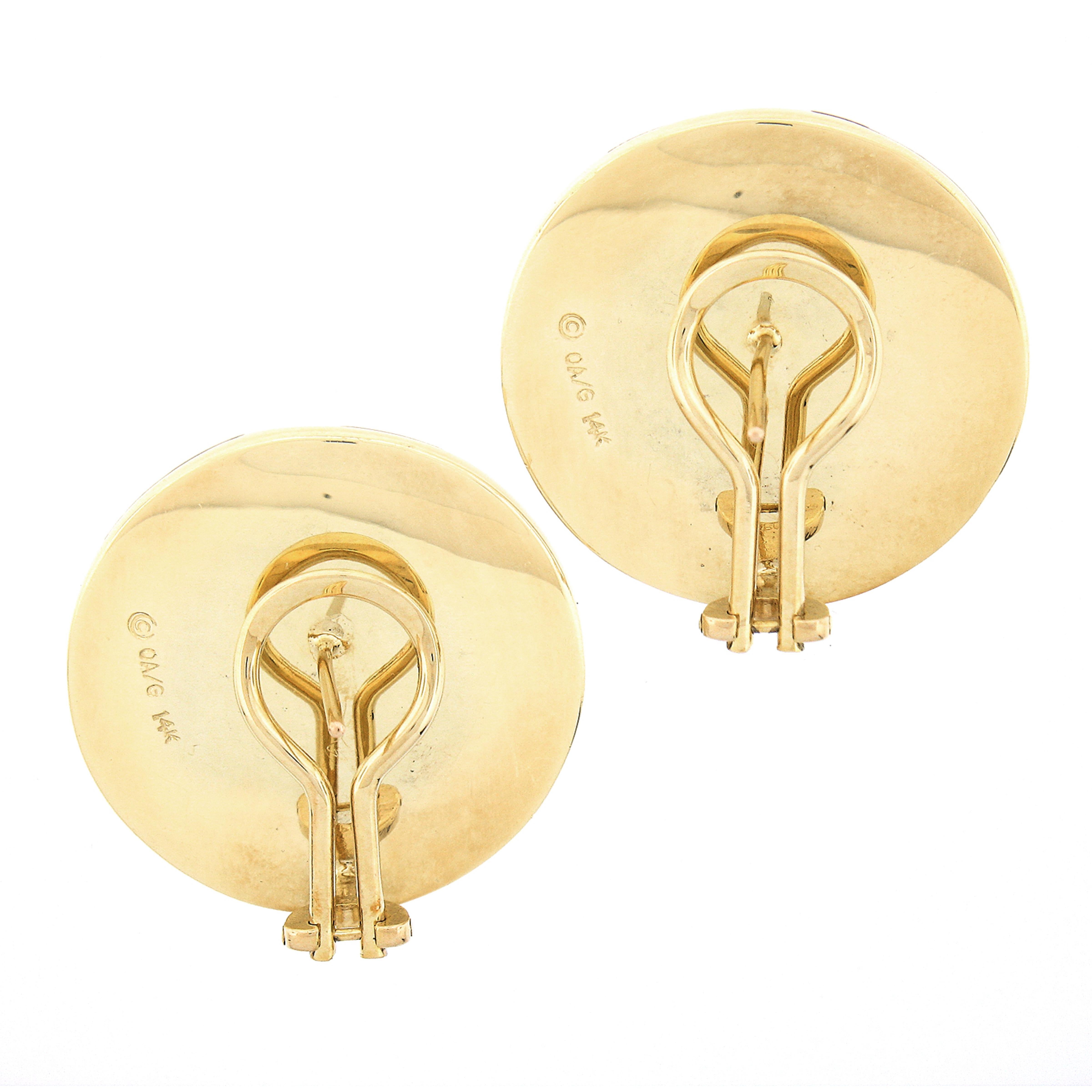 Women's Asch Grossbardt 14k Gold Multi Color Gemstone Inlay Large Round Button Earrings
