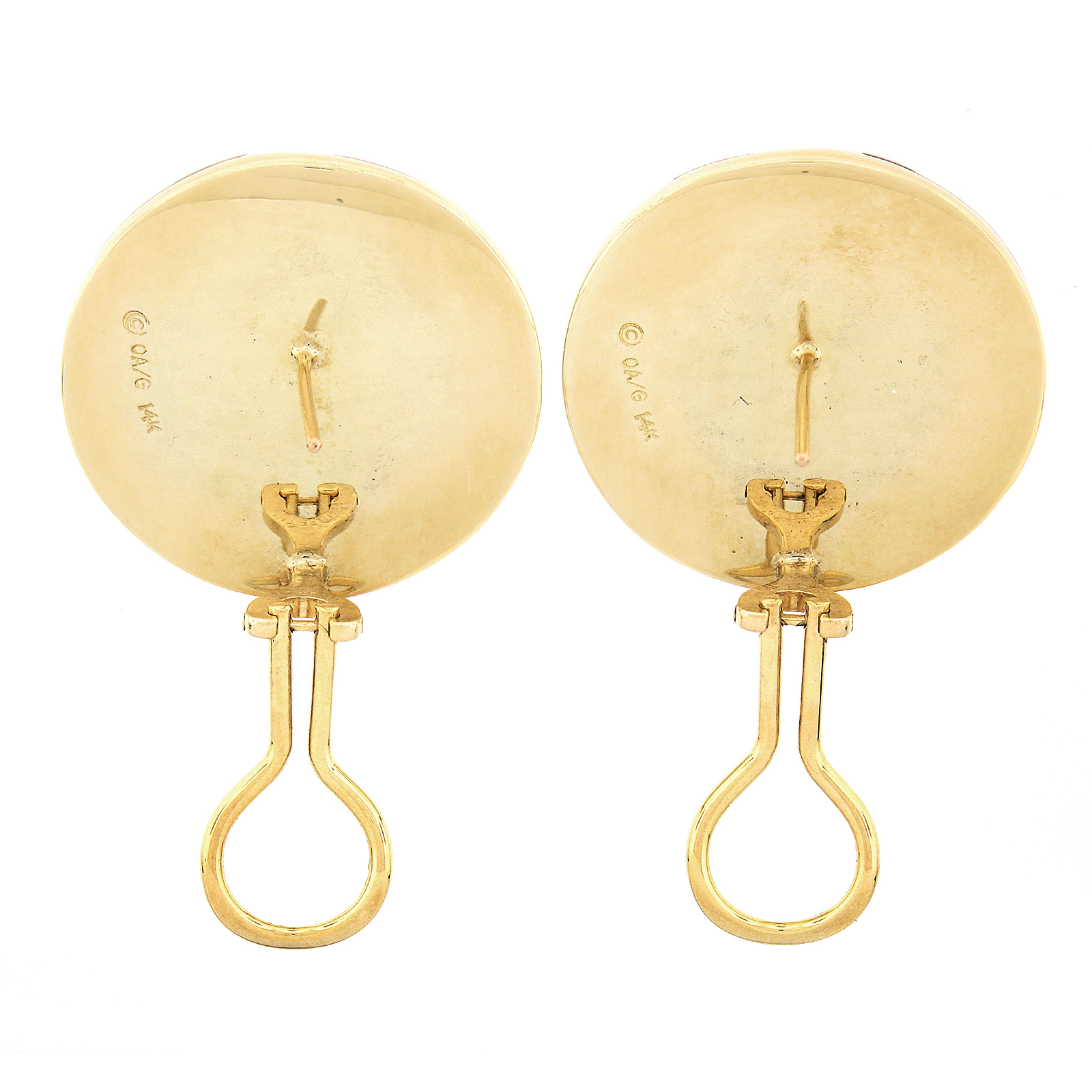 Asch Grossbardt 14k Gold Multi Color Gemstone Inlay Large Round Button Earrings 1