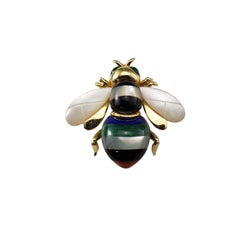 Asch Grossbardt 14K Yellow Gold and Inlaid Gemstone Bee Brooch/Pin #22431
