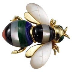 Spilla con ape in oro giallo e pietre intarsiate di Asch Grossbardt 14K #22431