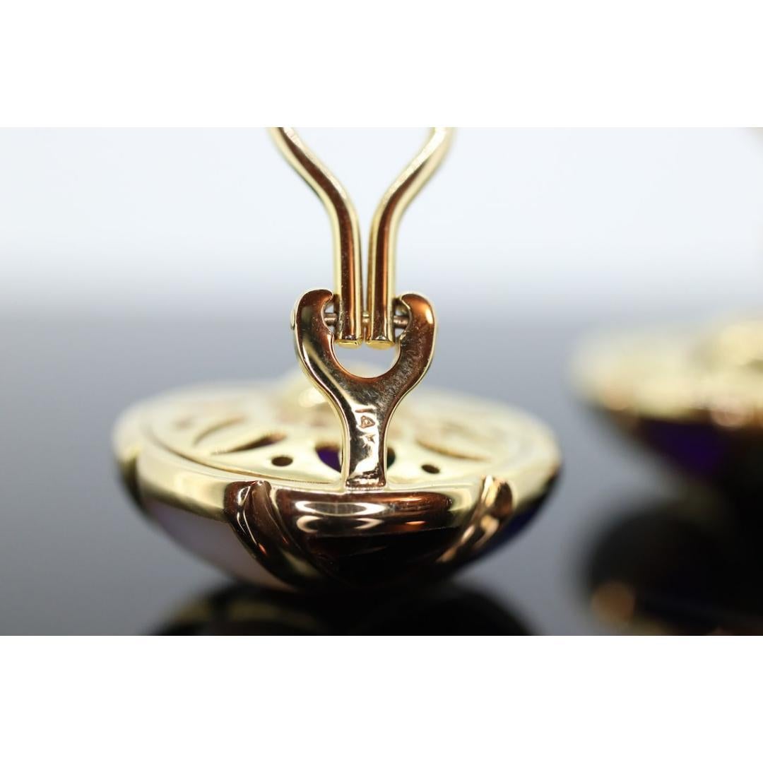 Asch Grossbardt 14K Gelbgold Intarsien-Edelstein Schachbrett Ohrringe Mutter im Zustand „Gut“ in Port Charlotte, FL