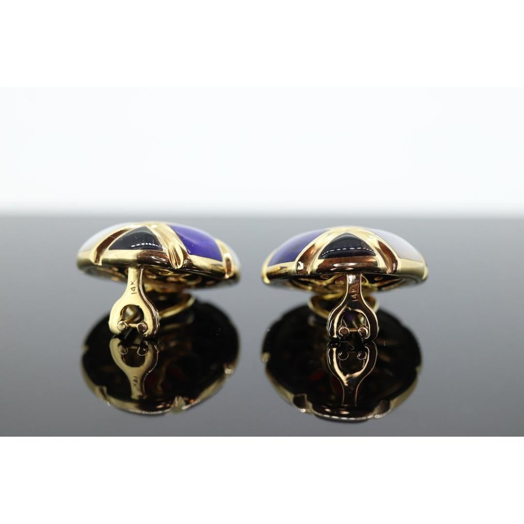 Asch Grossbardt 14K Gelbgold Intarsien-Edelstein Schachbrett Ohrringe Mutter 2