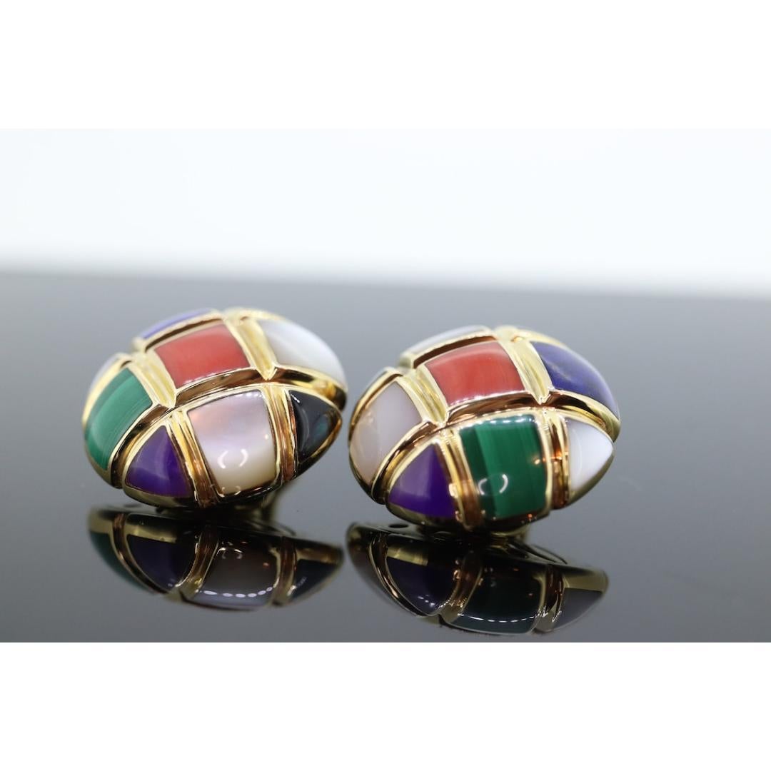 Asch Grossbardt 14K Gelbgold Intarsien-Edelstein Schachbrett Ohrringe Mutter 3