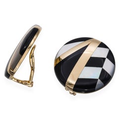 Asch Grossbardt 14k Yellow Gold Mother of Pearl and Onyx Inlay Clip on Earrings