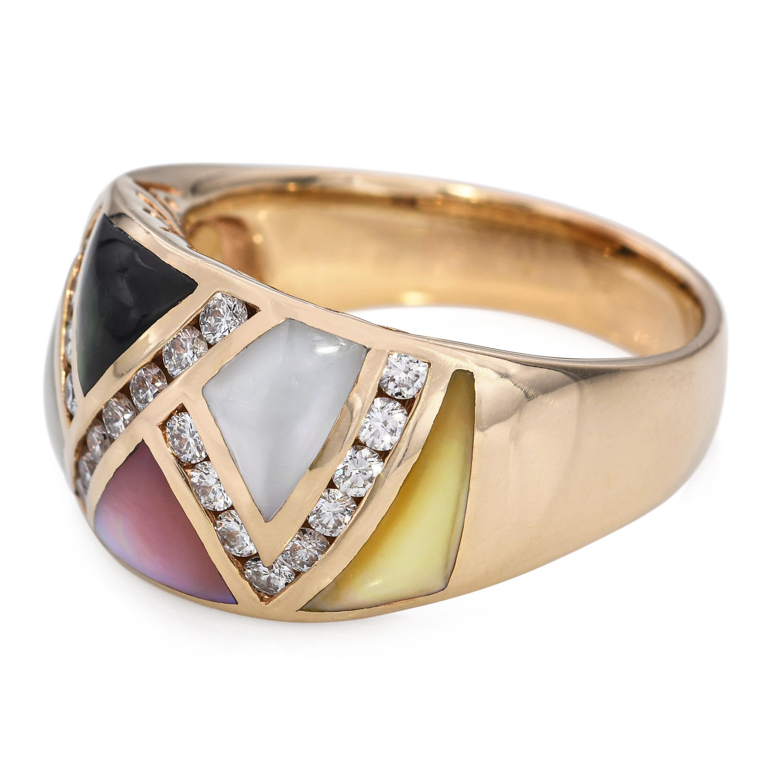Asch Grossbardt 14k Gelbgold Perlmutt Inlay und Diamant Ring (Brillantschliff) im Angebot