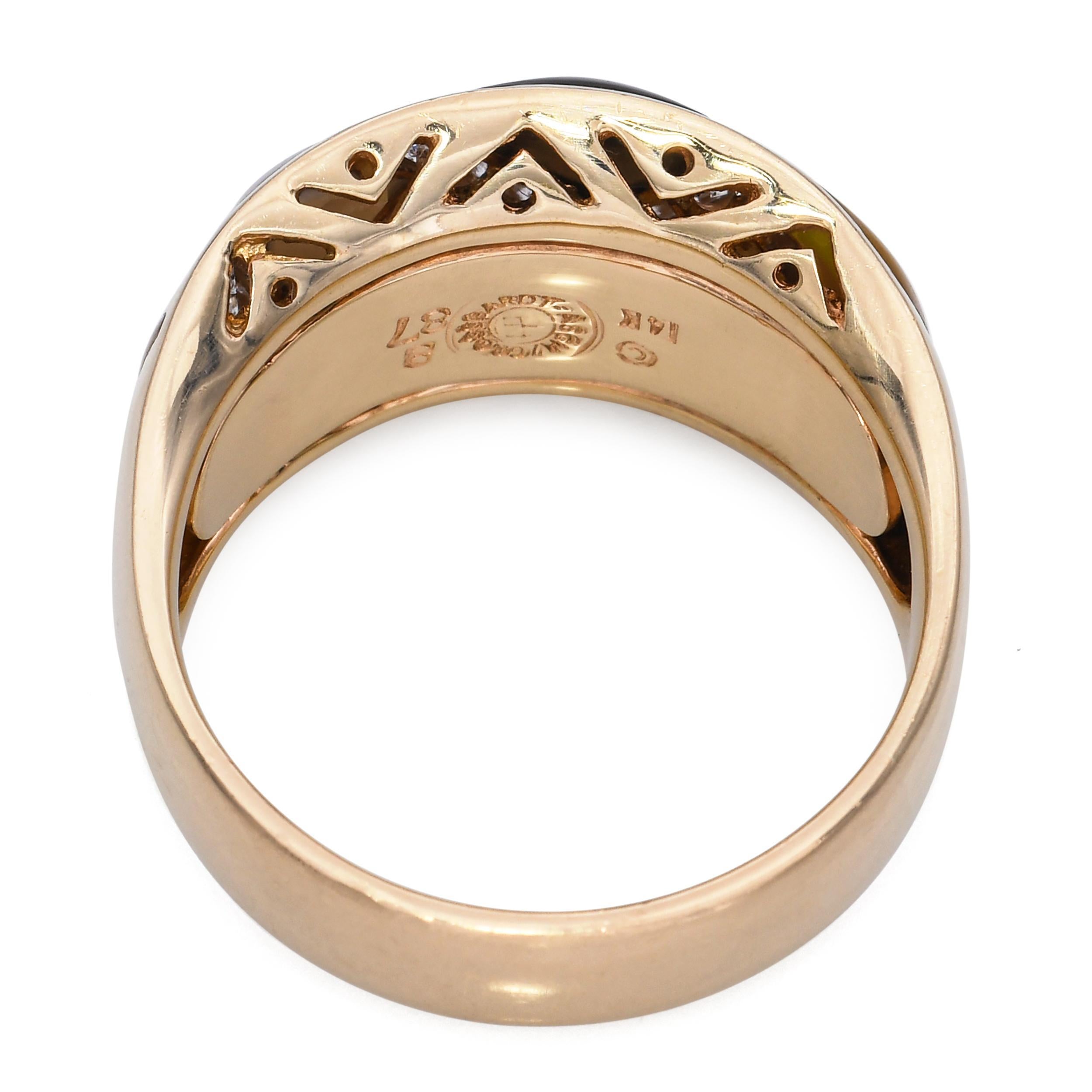 Asch Grossbardt 14k Gelbgold Perlmutt Inlay und Diamant Ring Damen im Angebot