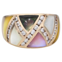 Asch Grossbardt 14k Yellow Gold Mother of Pearl Inlay and Diamond Ring