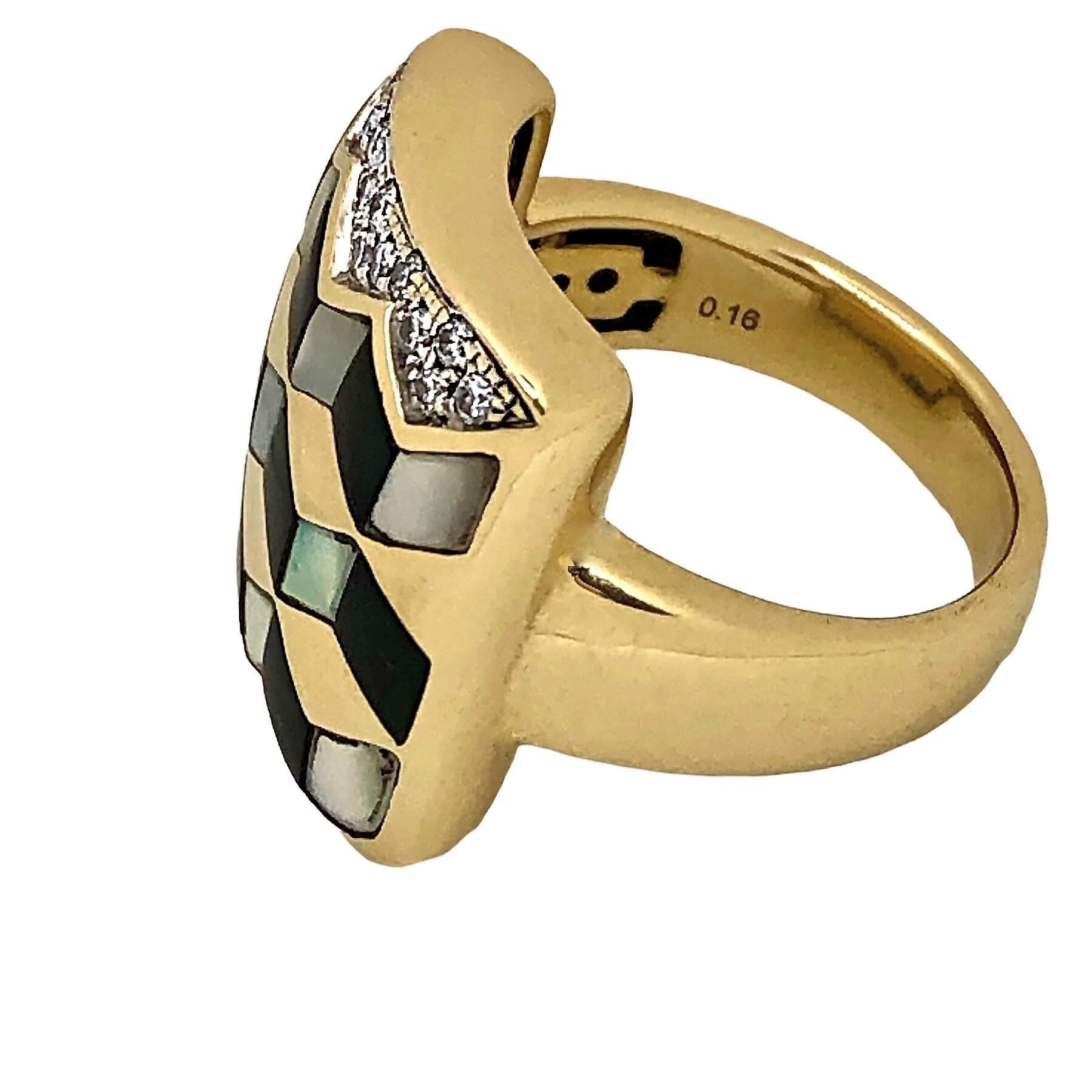 Cabochon Asch Grossbardt 14K Yellow Gold Three Dimensional Illusion Zig-Zag Inlay Ring