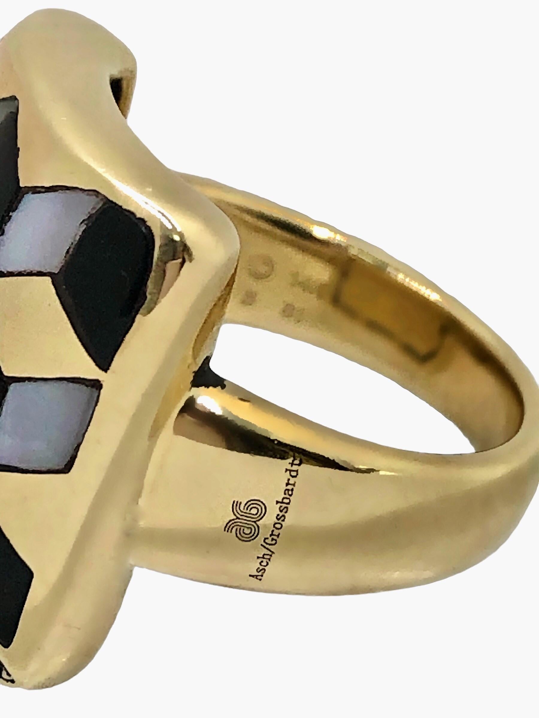Asch Grossbardt 14K Yellow Gold Three Dimensional Illusion Zig-Zag Inlay Ring In Good Condition In Palm Beach, FL