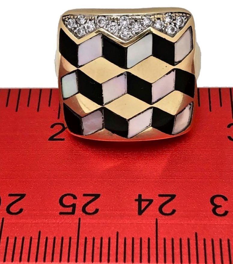 Women's Asch Grossbardt 14K Yellow Gold Three Dimensional Illusion Zig-Zag Inlay Ring