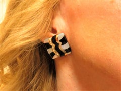 Asch Grossbardt 14 Karat Gold, Diamond, Black Onyx and Mother-of-Pearl Ear Clips
