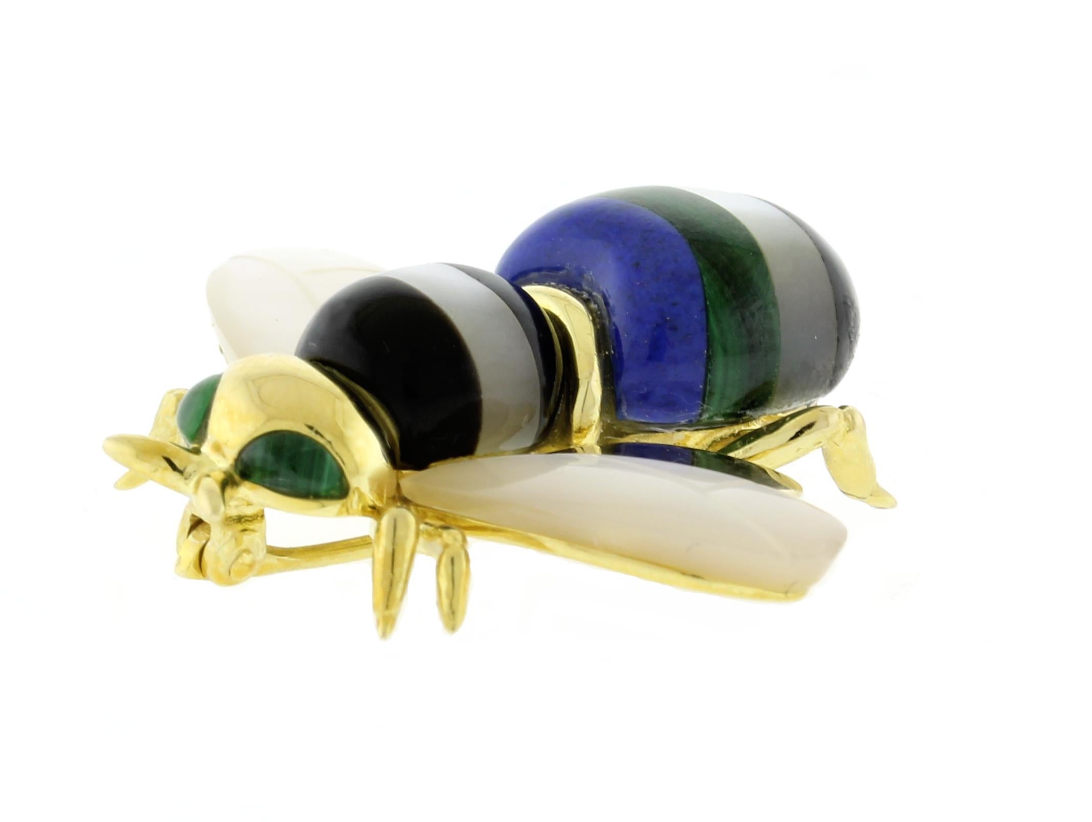 Taille poire Asch Grossbardt Broche abeille en or jaune 14 carats avec pierres précieuses