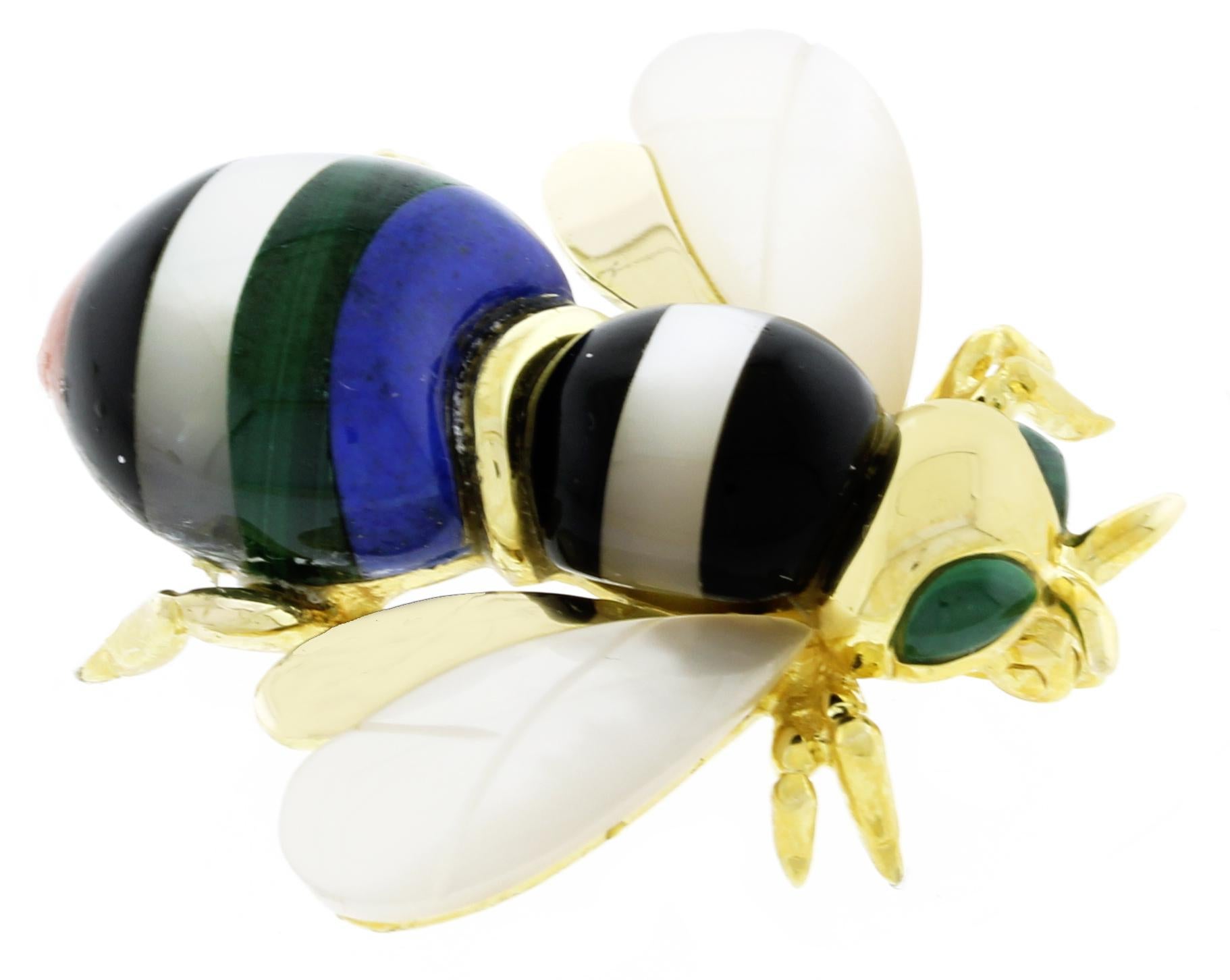 Asch Grossbardt Broche abeille en or jaune 14 carats avec pierres précieuses Bon état à Bethesda, MD