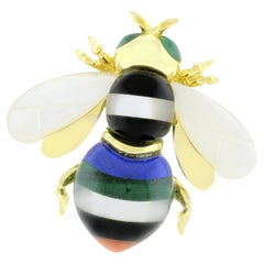 Asch Grossbardt Broche abeille en or jaune 14 carats avec pierres précieuses