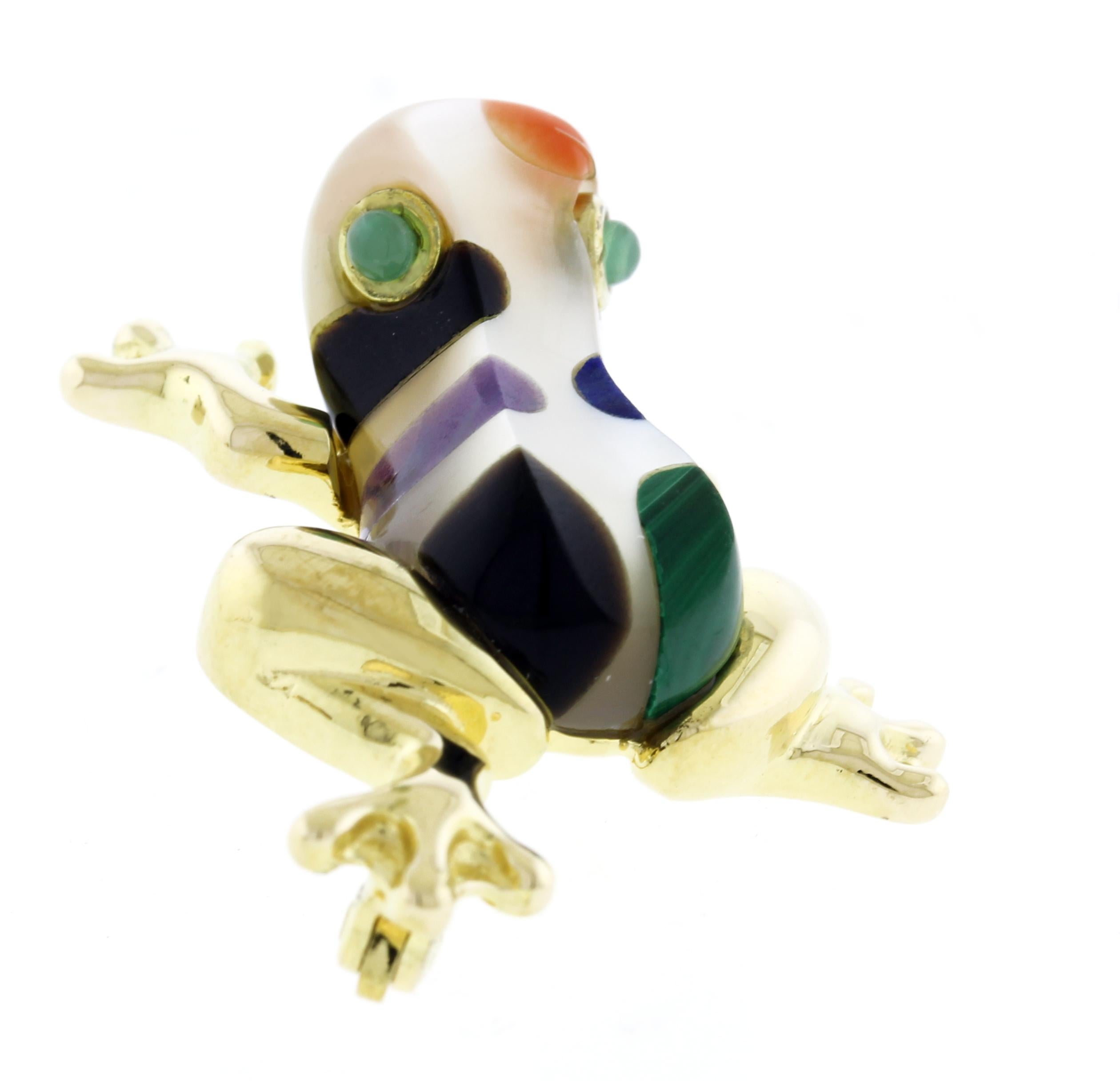 Asch Grossbardt 14kt Yellow Gold Frog Brooch with Gemstones In Excellent Condition For Sale In Bethesda, MD