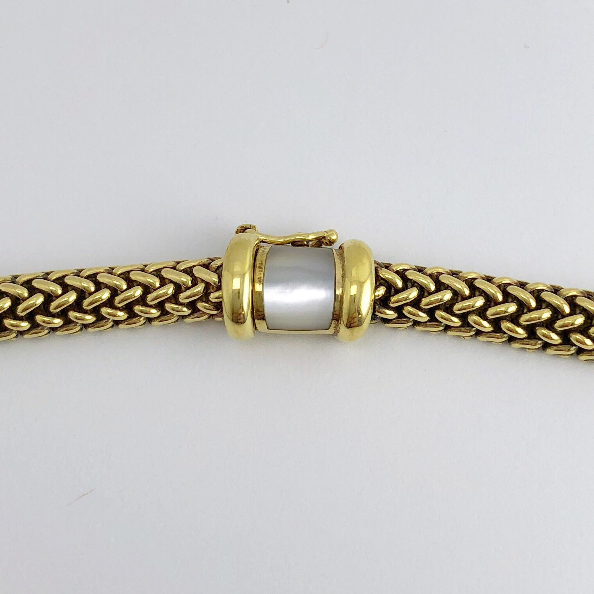 18 Karat Gold Mesh-Halskette von Asch Grossbardt mit Diamant und Perlmutt (Künstler*in)