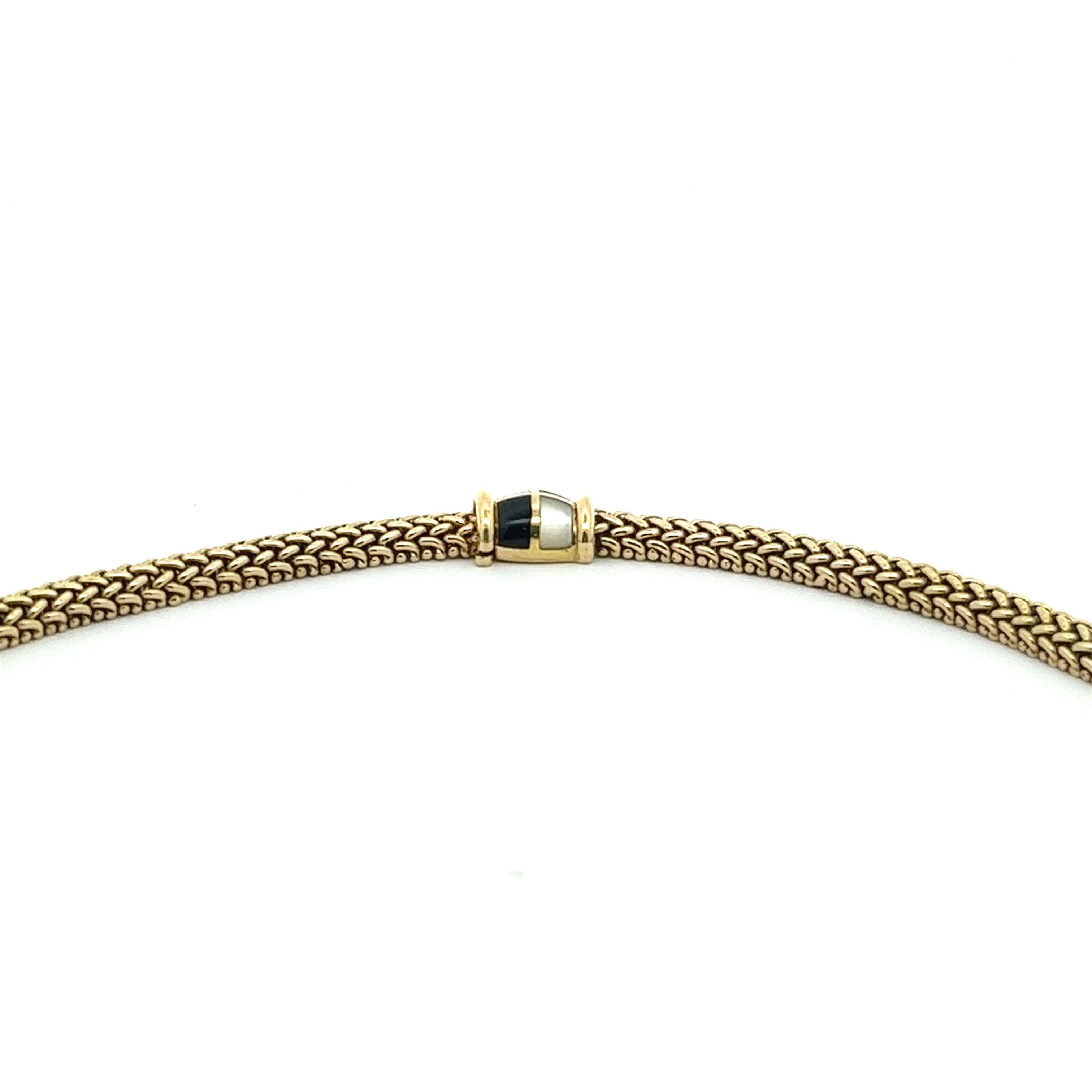 Modern Asch Grossbardt 14 Karat Gold Mesh Necklace with Mother-of-Pearl and Onyx