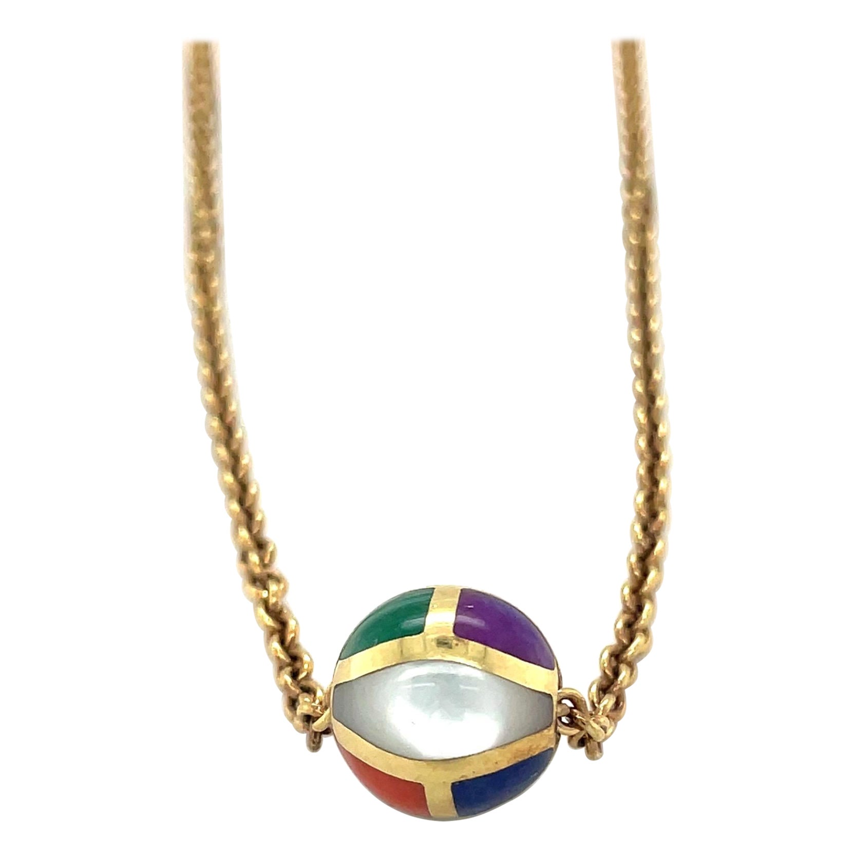 Collana con ciondolo in oro giallo Asch Grossbardt 18 KT con pietre intarsiate