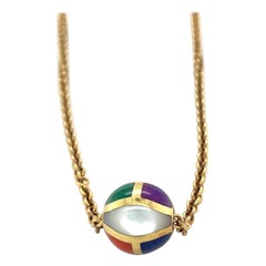 Collana con ciondolo in oro giallo Asch Grossbardt 18 KT con pietre intarsiate