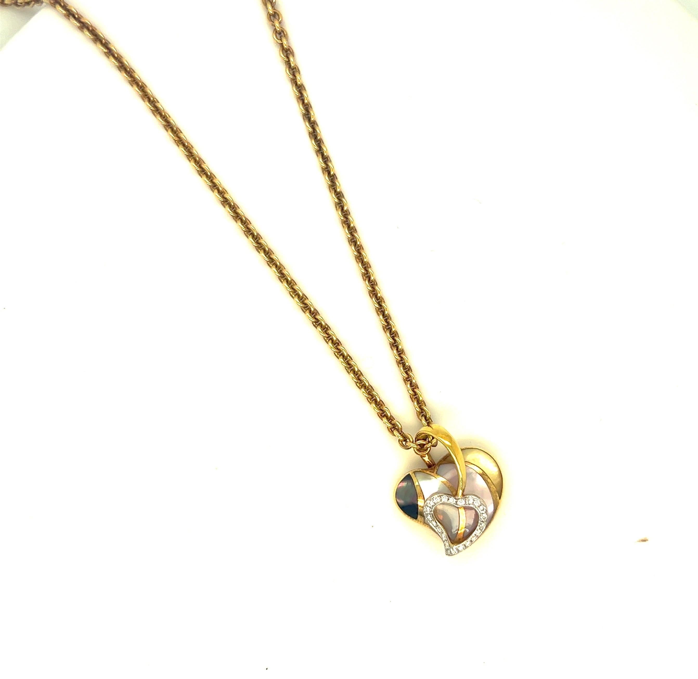 Asch Grossbardt 18 KT YG Heart Pendant with .10 Cts Diamond and Mother of Pearl In New Condition For Sale In New York, NY