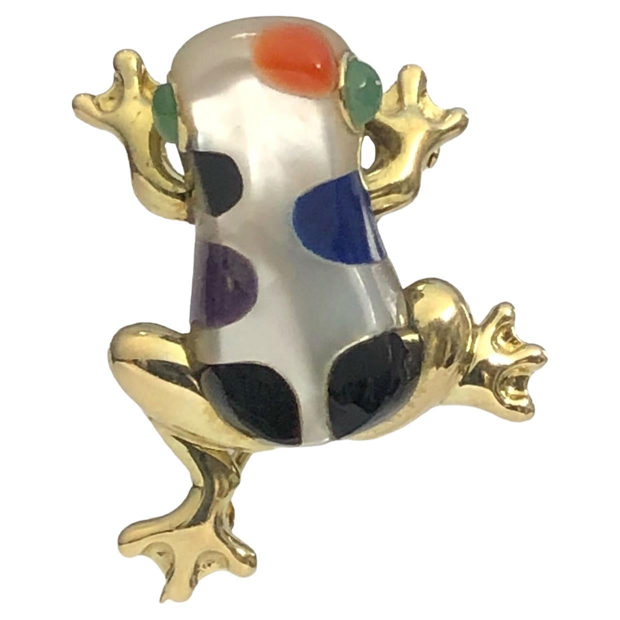 Asch Grossbardt 18K and Stone inlay Frog Brooch