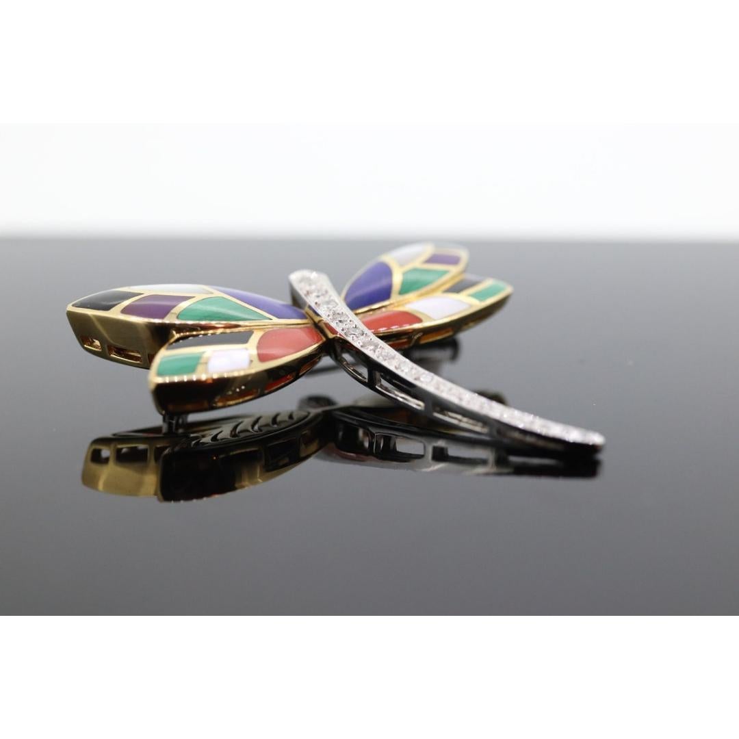 Asch Grossbardt 18K Gelbgold DIAMANTen Intarsien Edelstein DragonFly BROOCH Anhänger im Angebot 6