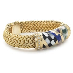 Asch Grossbardt 18k Yellow Gold Multi Gemstone Inlay and Diamond ID Bracelet