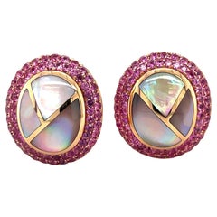 Asch Grossbardt 18KT RG Earrings 1.45CT Pink Sapphire & Pink Mother of Pearl