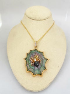 Asch Grossbardt 18KT RG Spider Web Pendant with Black Diamond & Mother of Pearl