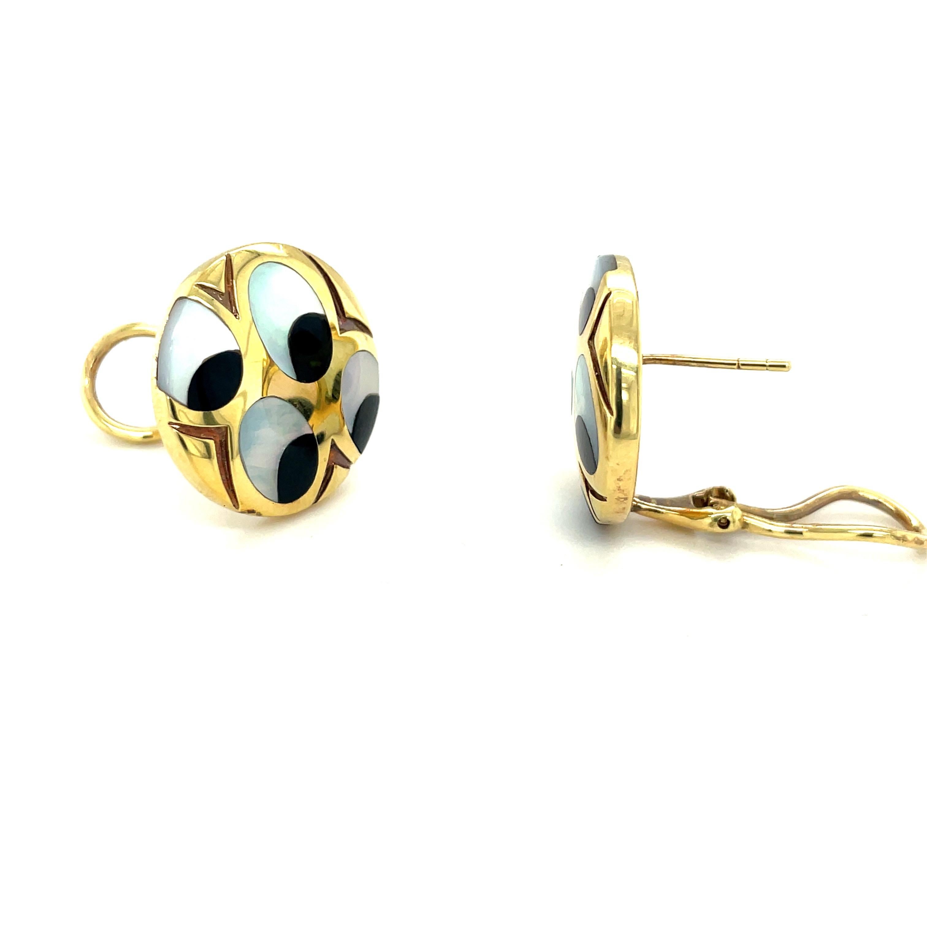 18KT Gelbe Ohrringe von Asch Grossbardt mit Perlmutt-Intarsien und schwarzem Onyx (Ovalschliff) im Angebot