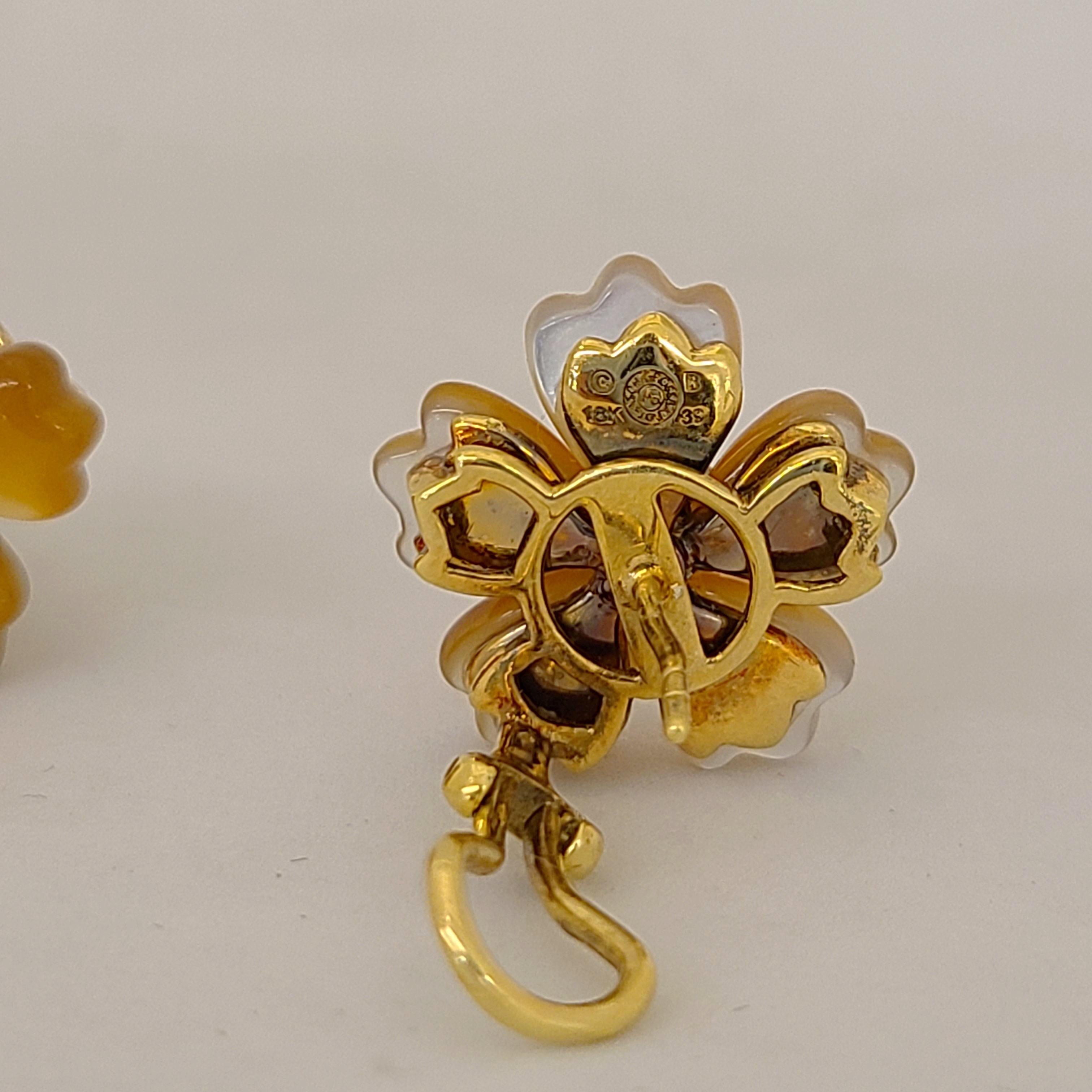 Asch Grossbardt 18 Karat Yellow Gold, Golden Mother of Pearl & Sapphire Earrings In New Condition In New York, NY