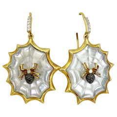 Asch Grossbardt 18KT YG Hanging Spider Web Earring Mother of Pearl and Diamond