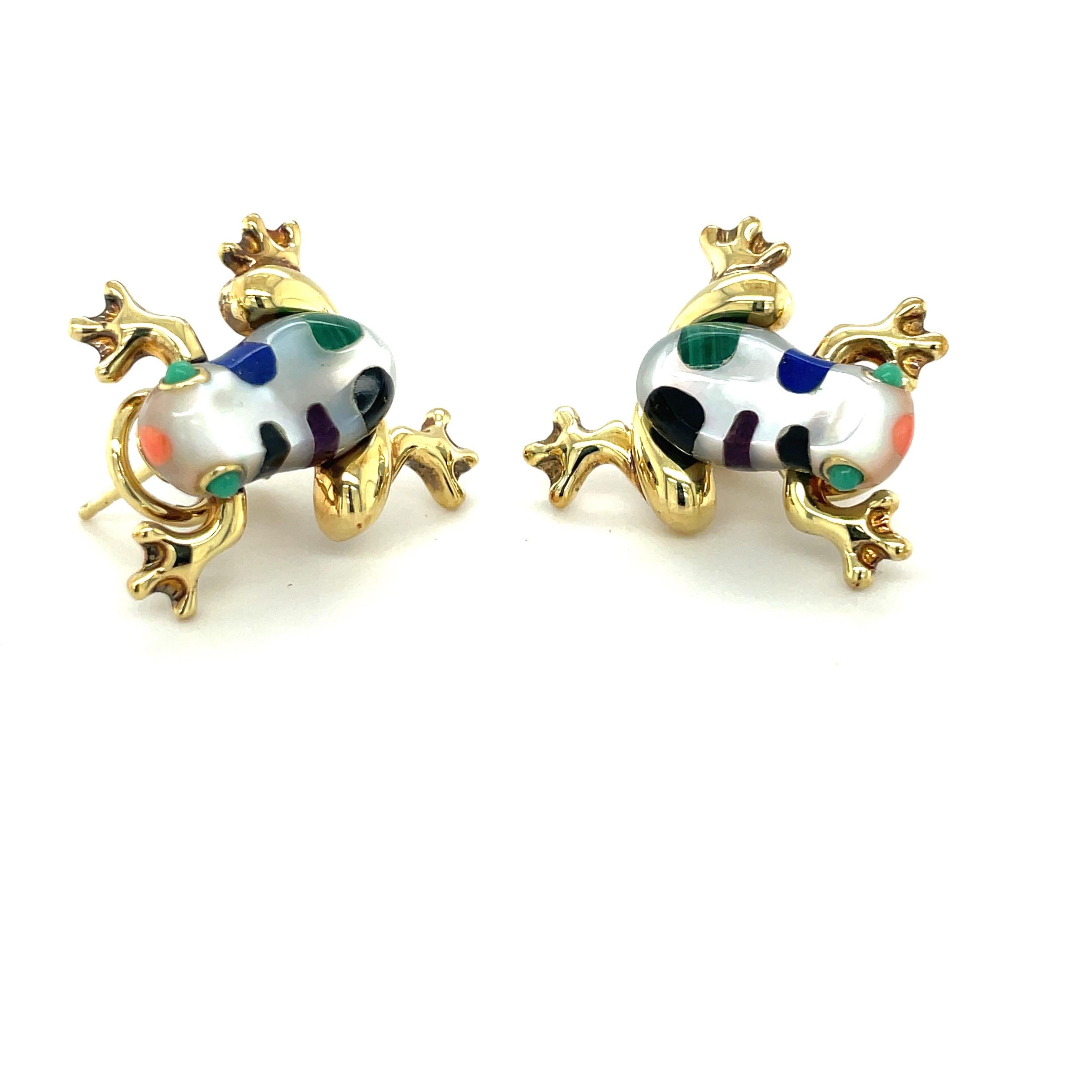 gold frog earrings