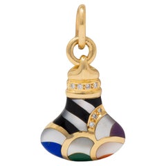 Asch Grossbardt 1980's Diamond Multi-Gem 14K Gold Vintage Striped Bottle Charm