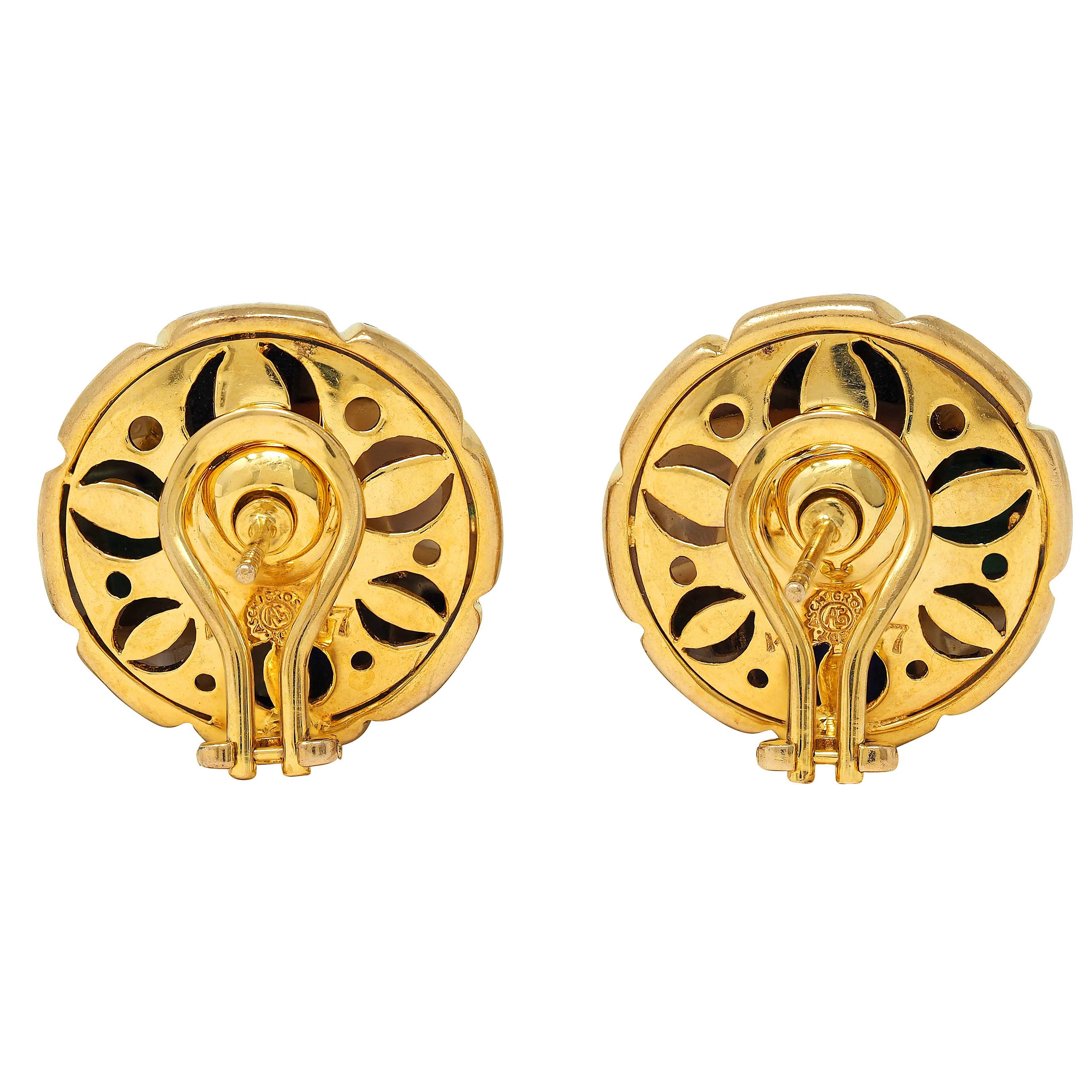 Asch Grossbardt 1980s Multi-Gem 14 Karat Yellow Gold Vintage Dome Inlay Earrings In Excellent Condition For Sale In Philadelphia, PA