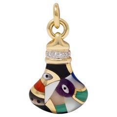 Asch Grossbardt 1980's Multi-Gem 14K Gold Vintage Abstract Bottle Charm