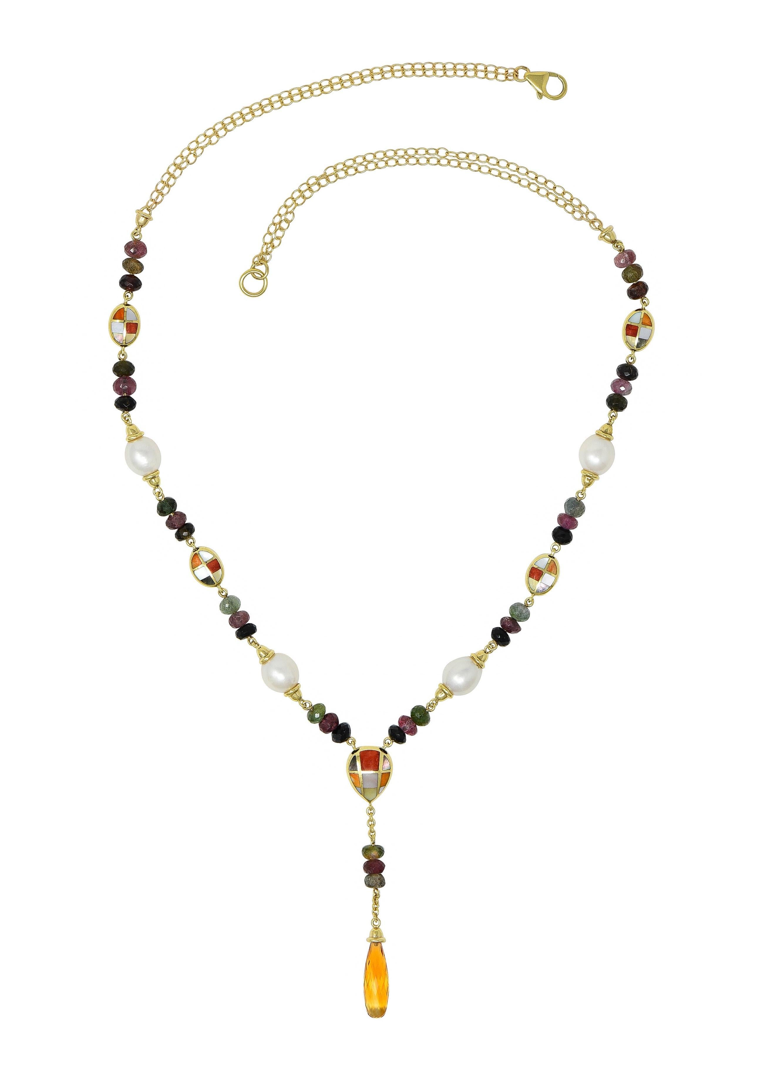 Taglio briolette Asch Grossbardt 2000 Collana con perle e citrino con intarsi in oro 14 carati in vendita