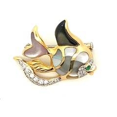 Asch Grossbardt Angel Fish Diamond Emerald and Mother of Pearl 18k Gold Pin Broo