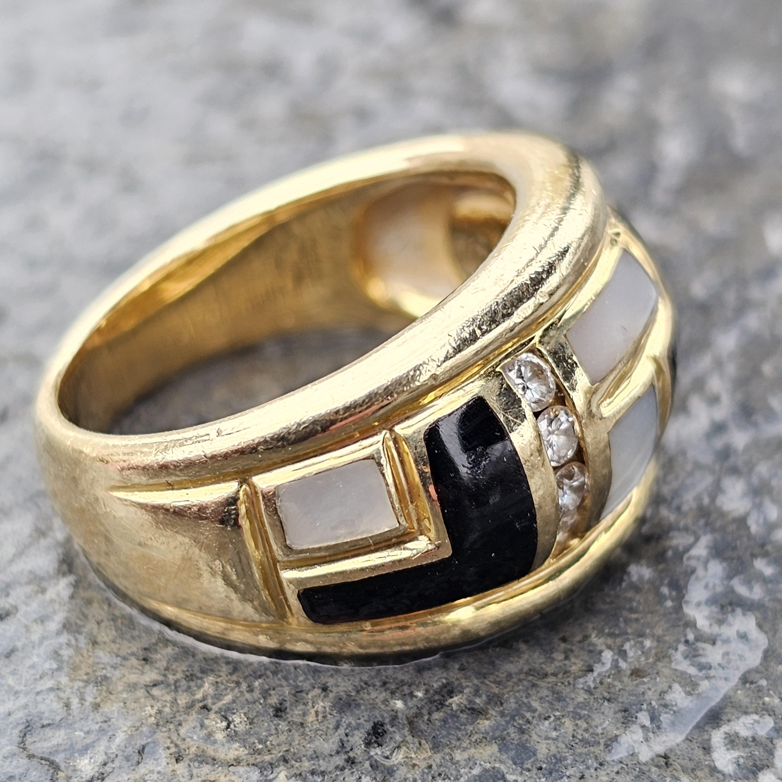 Asch Grossbardt Band Ring Onyx Mutter Perle MOP Diamant 9.7g sz 6.75 im Angebot 5