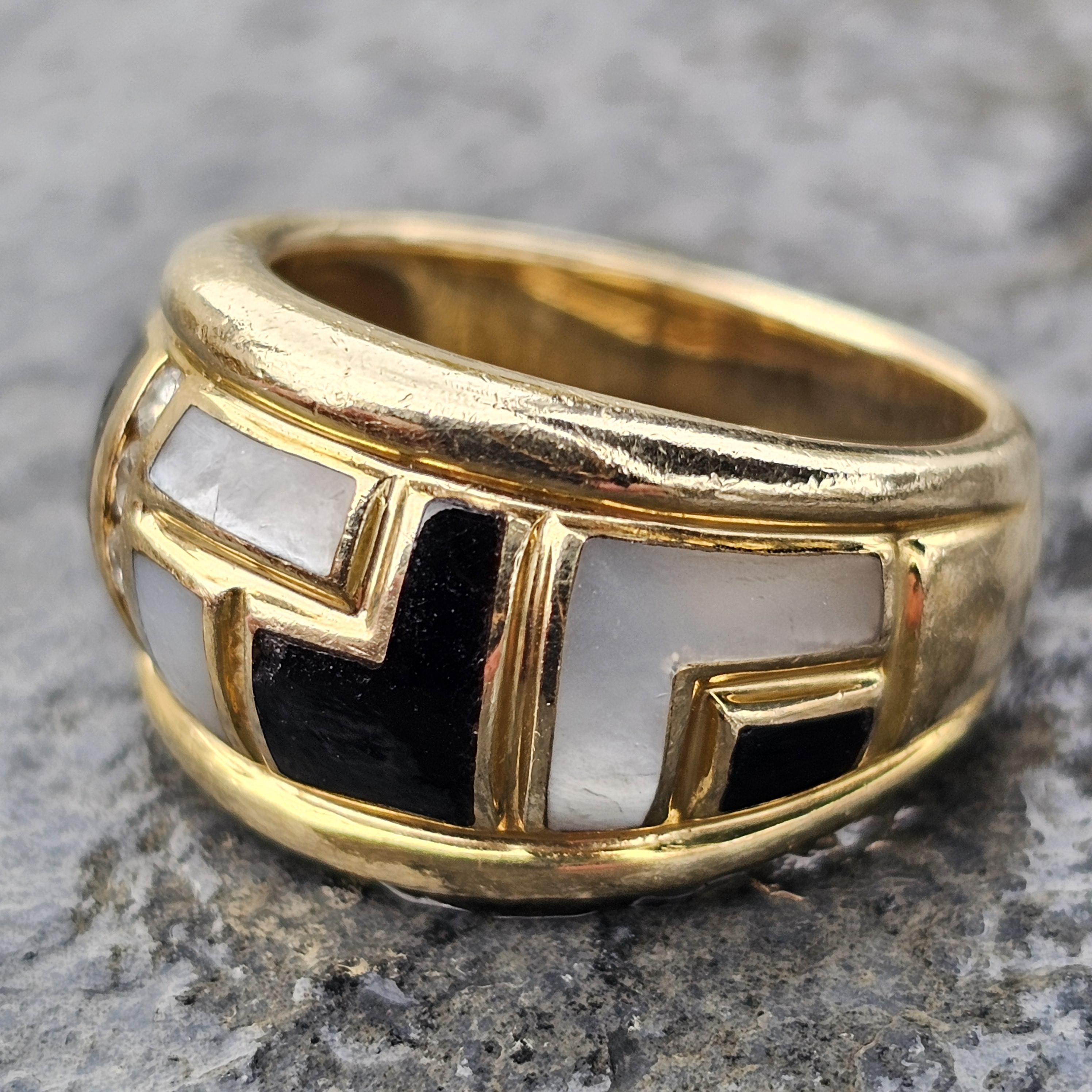 Asch Grossbardt Band Ring Onyx Mutter Perle MOP Diamant 9.7g sz 6.75 im Angebot 6