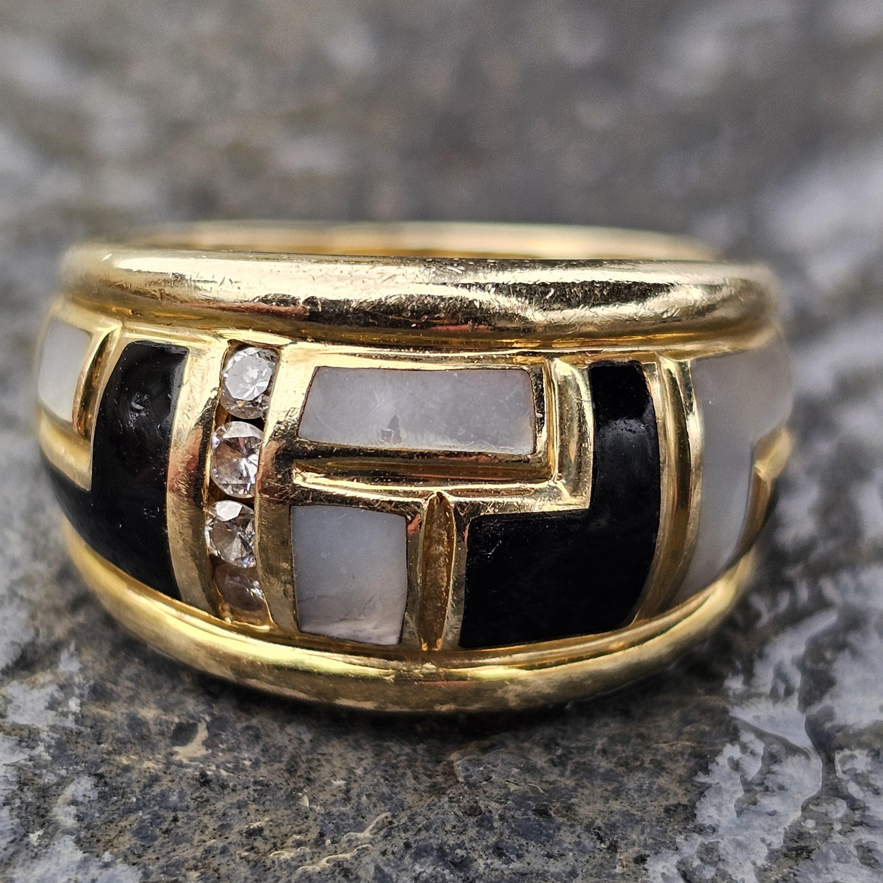 Asch Grossbardt Band Ring Onyx Mutter Perle MOP Diamant 9.7g sz 6.75 im Angebot 7