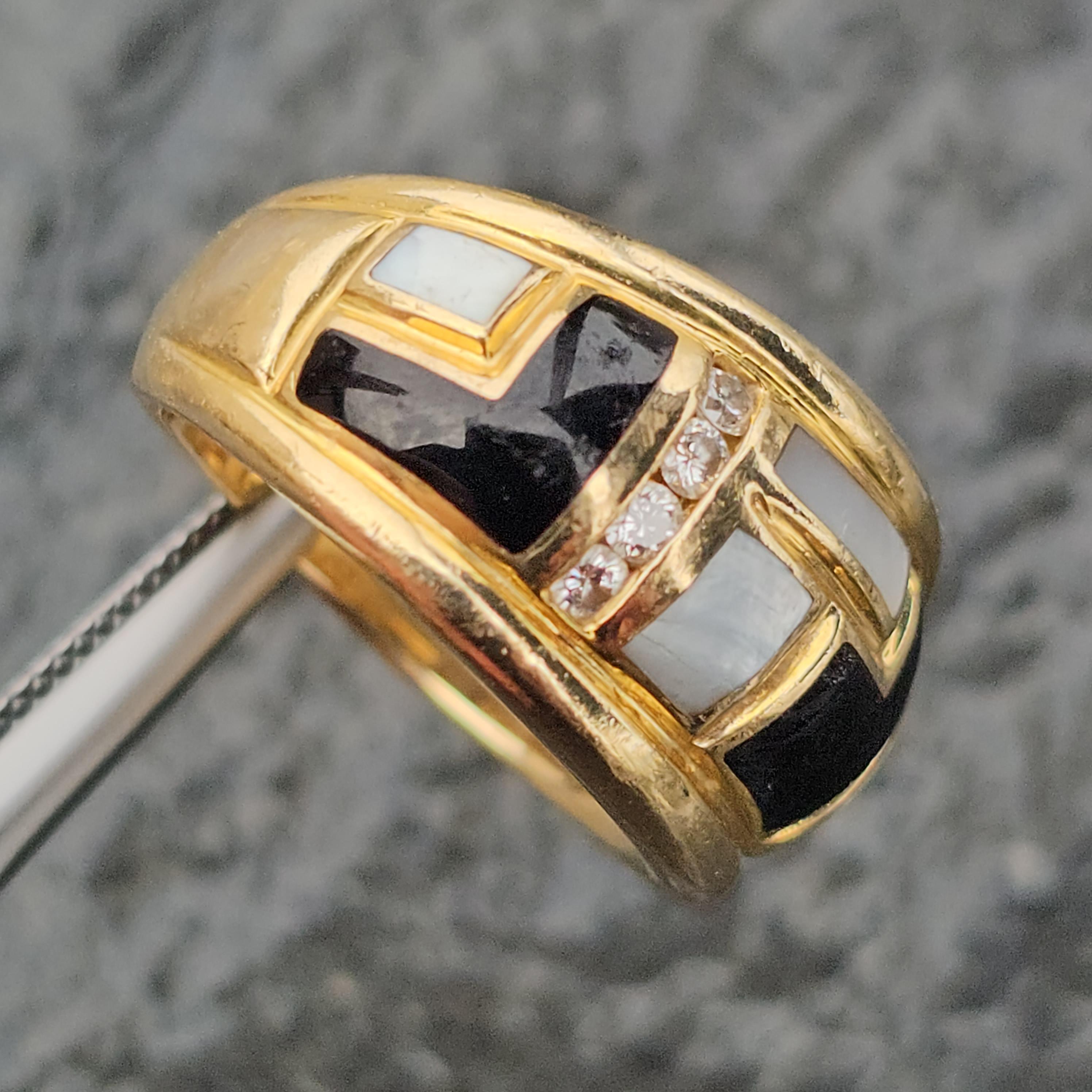 Asch Grossbardt Band Ring Onyx Mutter Perle MOP Diamant 9.7g sz 6.75 (Cabochon) im Angebot