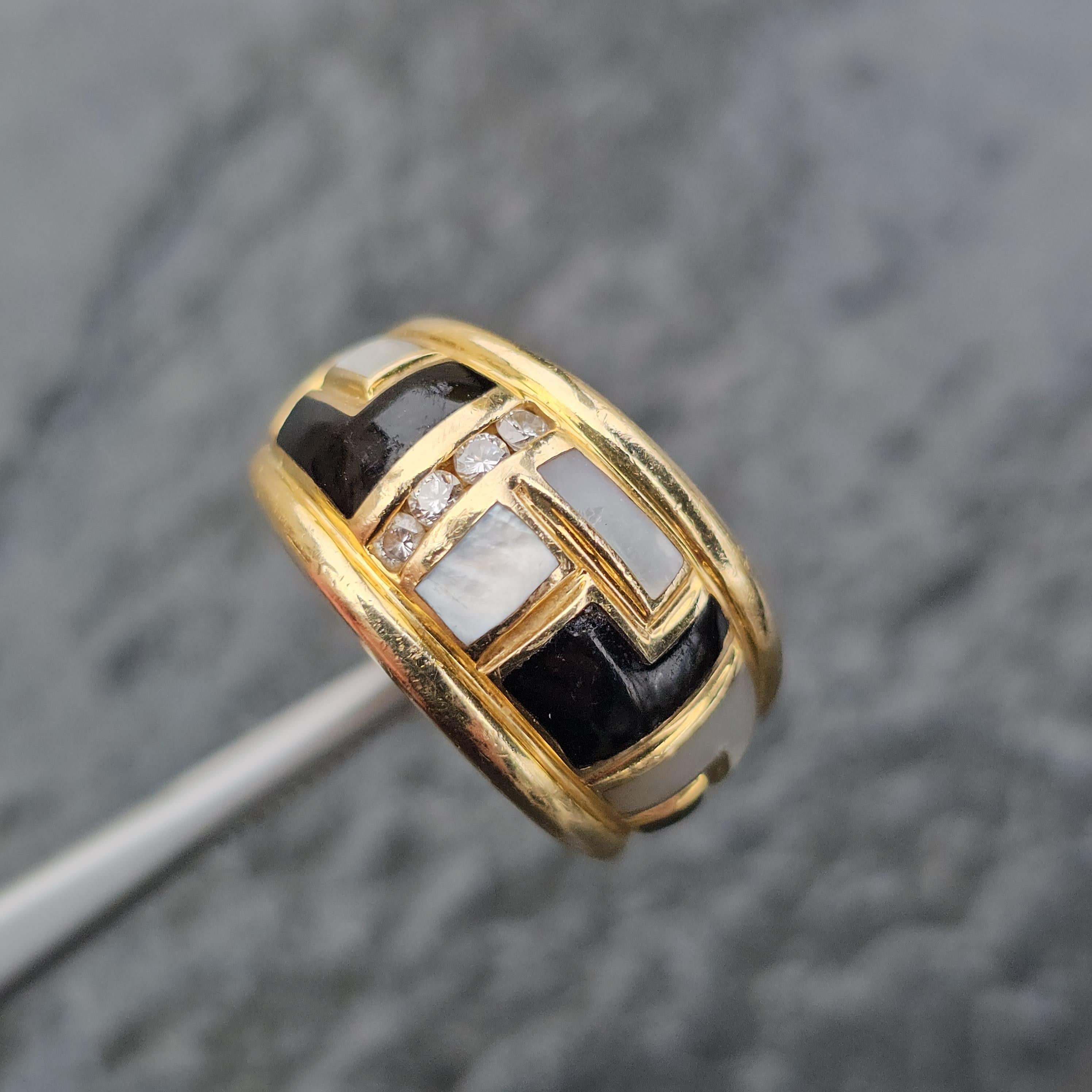 Asch Grossbardt Band Ring Onyx Mutter Perle MOP Diamant 9.7g sz 6.75 im Zustand „Gut“ im Angebot in Northbrook, IL