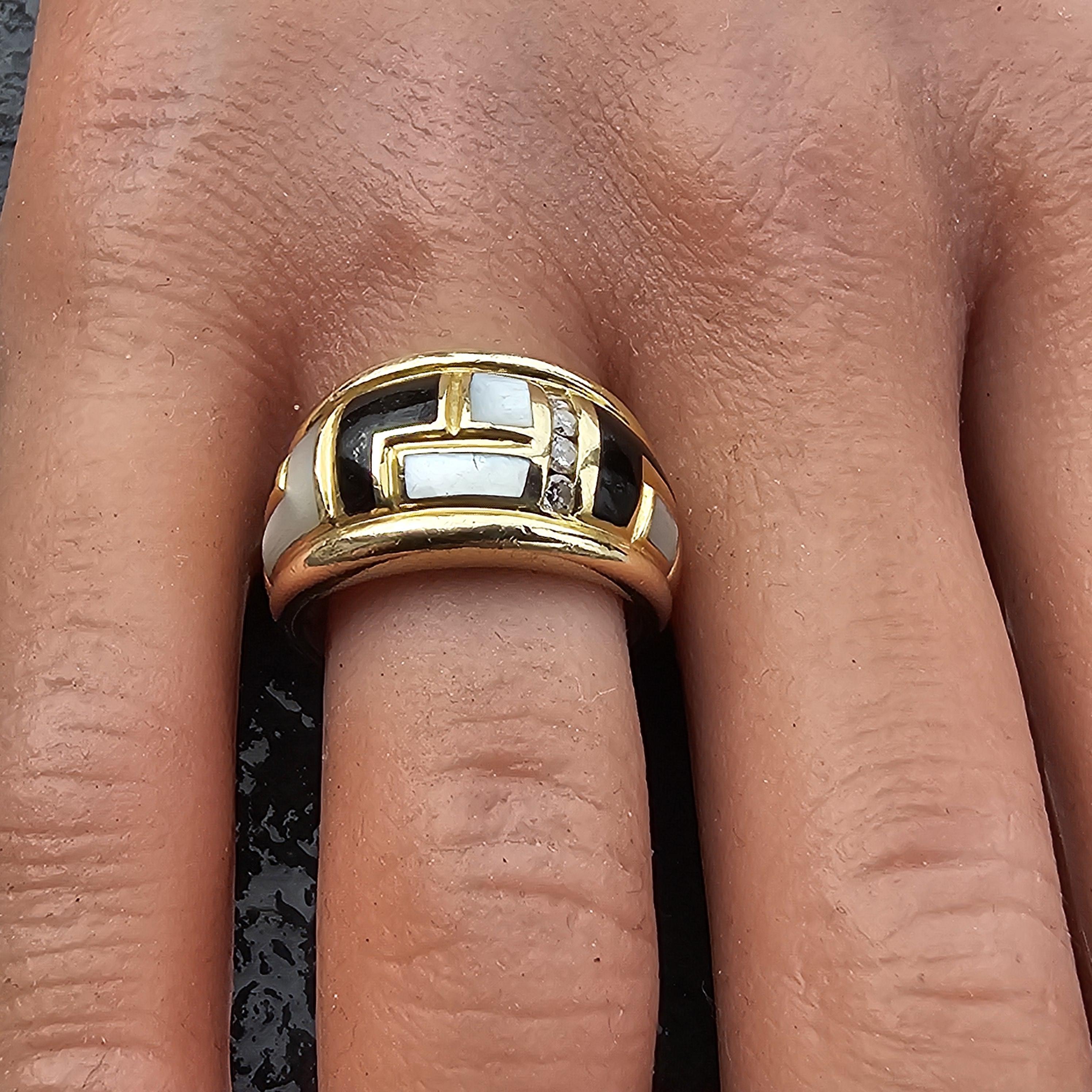 Asch Grossbardt Band Ring Onyx Mutter Perle MOP Diamant 9.7g sz 6.75 Damen im Angebot