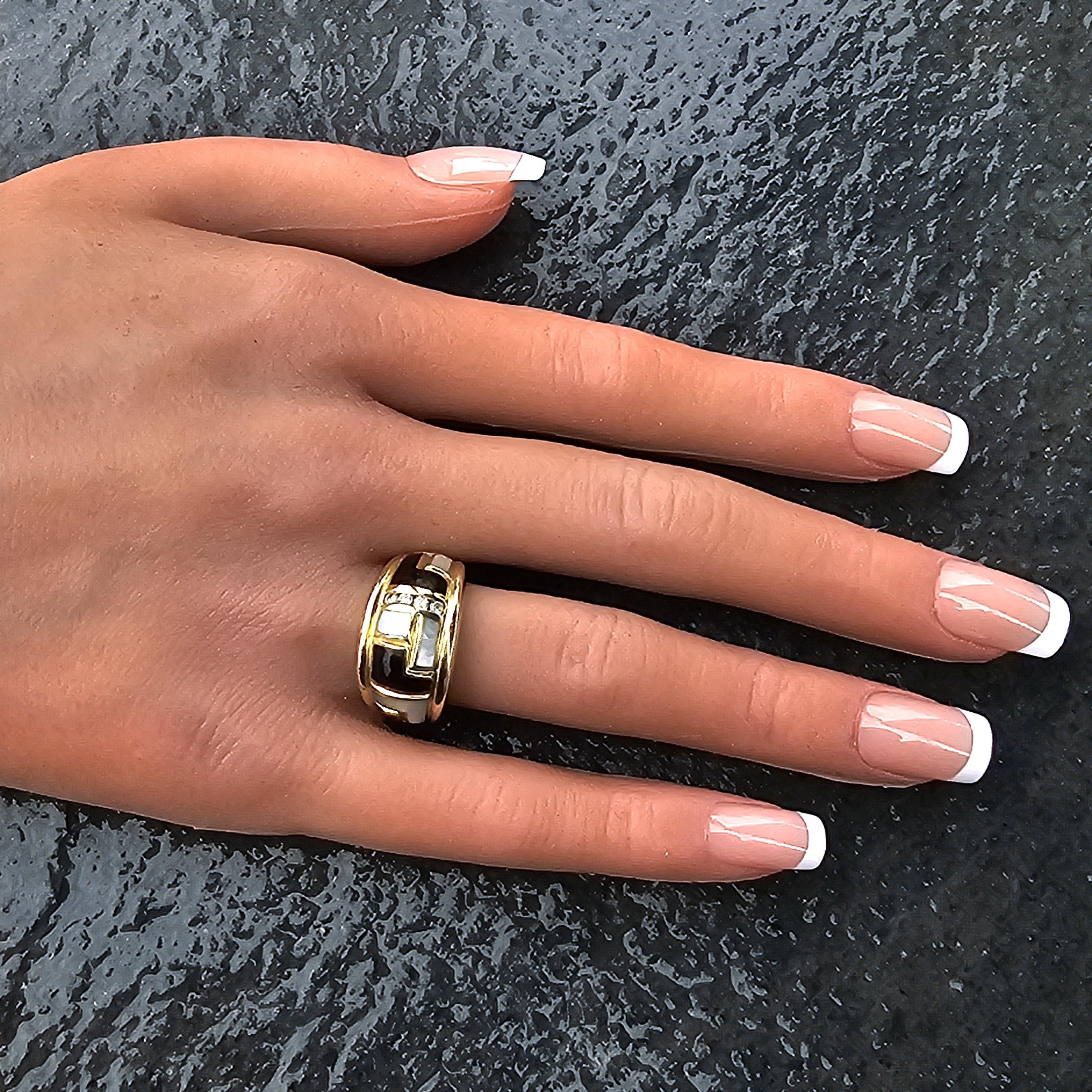 Asch Grossbardt Band Ring Onyx Mutter Perle MOP Diamant 9.7g sz 6.75 im Angebot 1